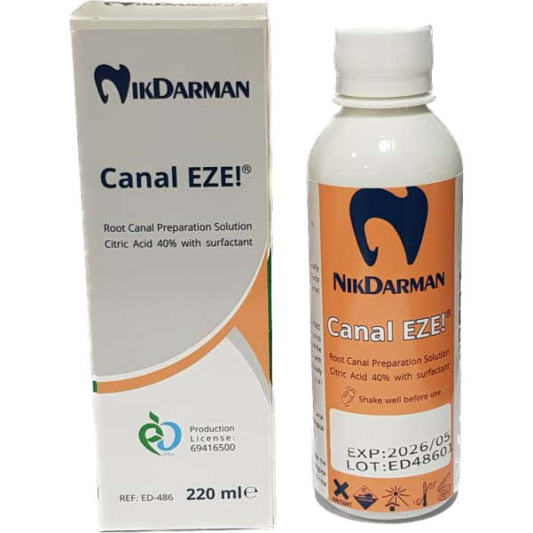 محلول نرم کننده کانال Canal EZE برند Nik Darman - محلول اسید سیتریک 40% Canal EZE 220ml - نیک درمان آسیا - محلول اسید سیتریک 40% کانال ایز - اسید سیتریک - Canal EZE - نیک درمان