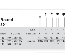 فرز الماسی مدل روند توربین 5 عددی سانی | Dental Diamond Burs Round 801