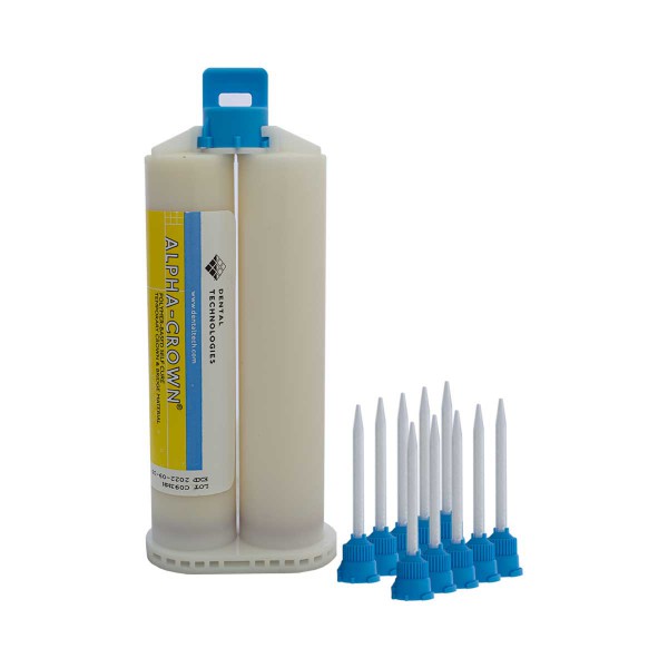 روکش موقت آکریلی برند Dental Technologies ، خرید روکش موقت آکریلی به همراه 10 عدد میکسینگ تیپ ، ماده ساخت روکش موقت Alpha Crown ، آرمادنت