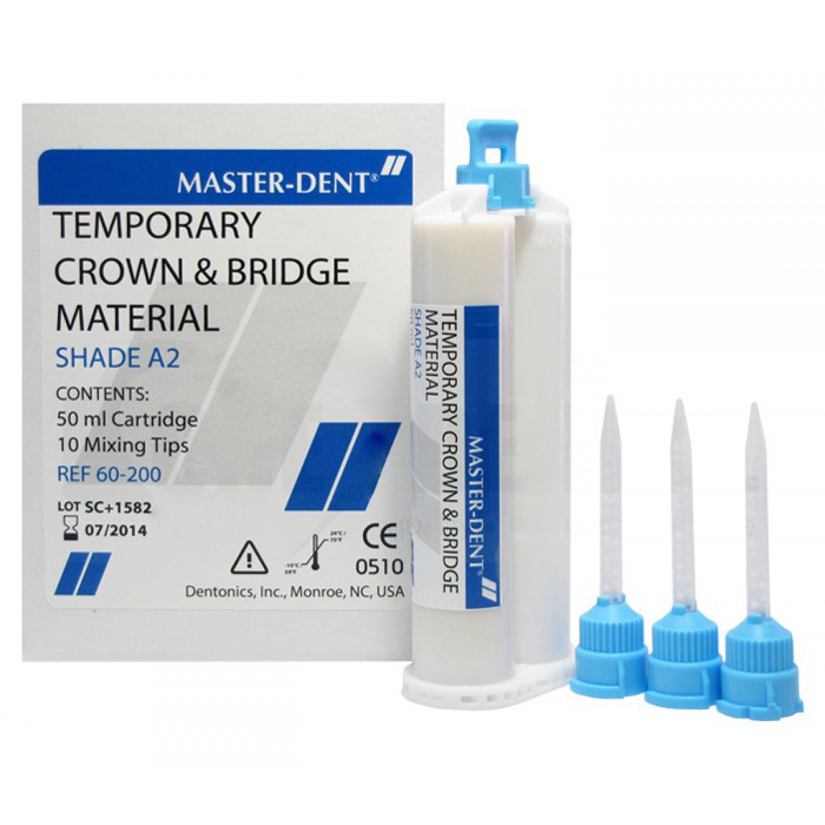 روکش موقت آکریلی به همراه 10 عدد میکسینگ تیپ Temp. C&B Material برند Master Dent