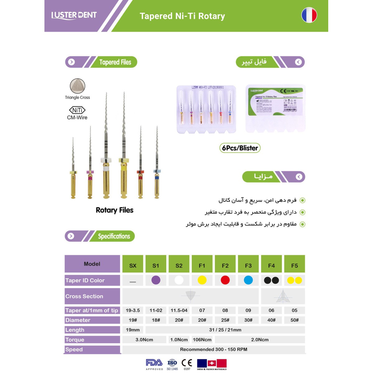 فایل روتاری Tapered Ni-Ti Rotary Files - تجهیزات دندانپزشکی آرمادنت - فایل روتاری برند لاستردنت - خرید و قیمت فایل روتاری لاستردنت