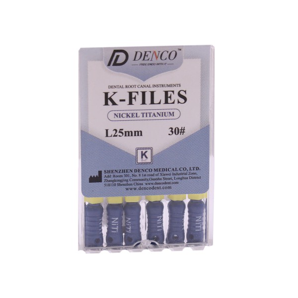 K فایل طول 25 نیکل تیتانیومی Denco - خرید و قیمت K فایل طول 25 نیکل تیتانیومی - انواع فایل دستی دندانپزشکی - تجهیزات دندانپزشکی آرمادنت